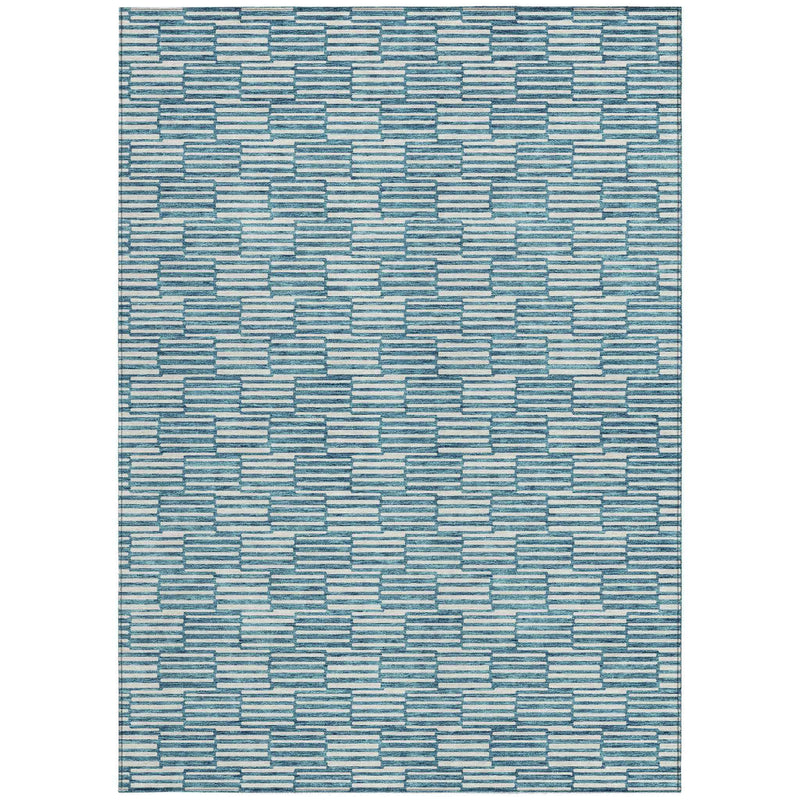 3' X 5' Teal Blue And Ivory Geometric Washable Indoor Outdoor Area Rug