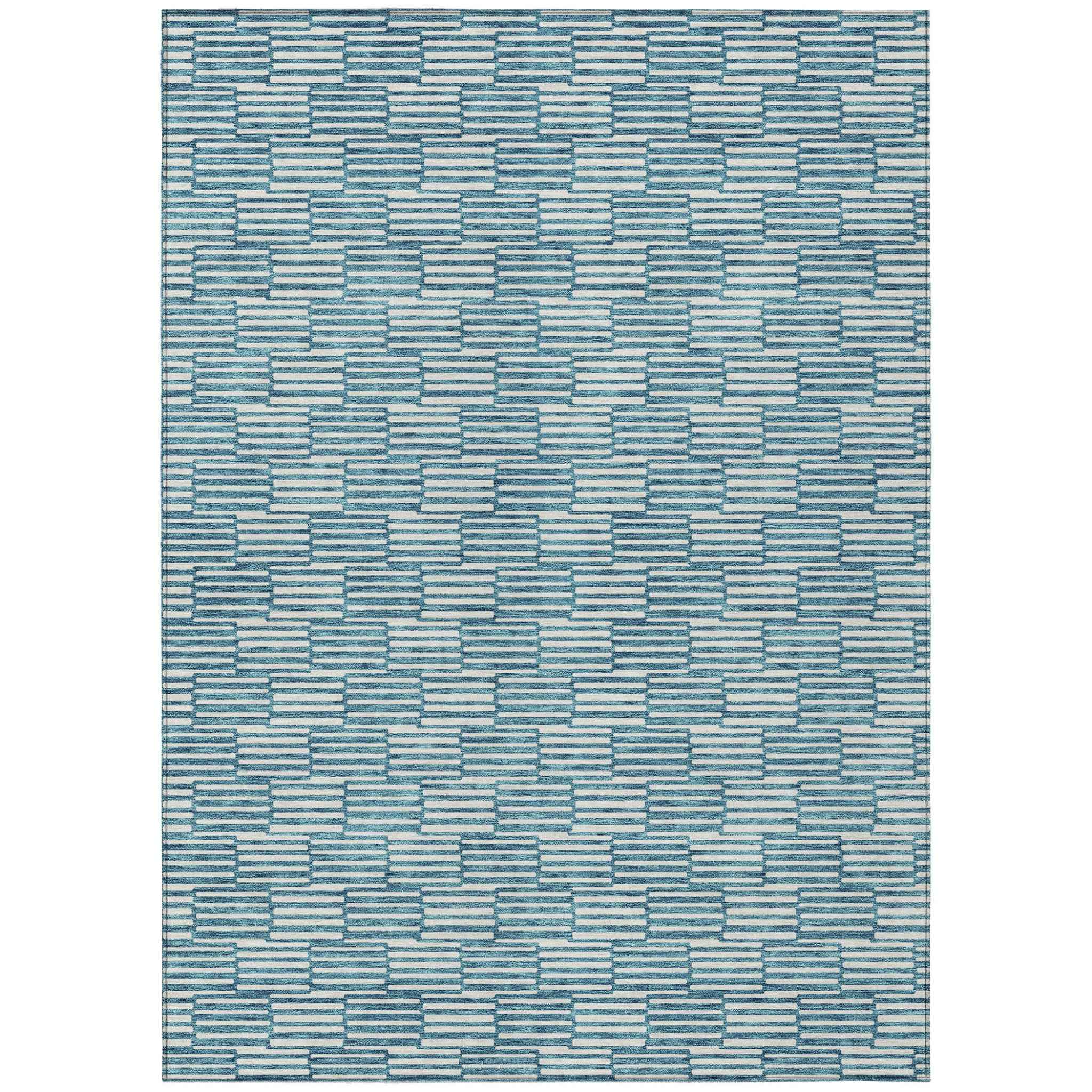 3' X 5' Teal Blue And Ivory Geometric Washable Indoor Outdoor Area Rug