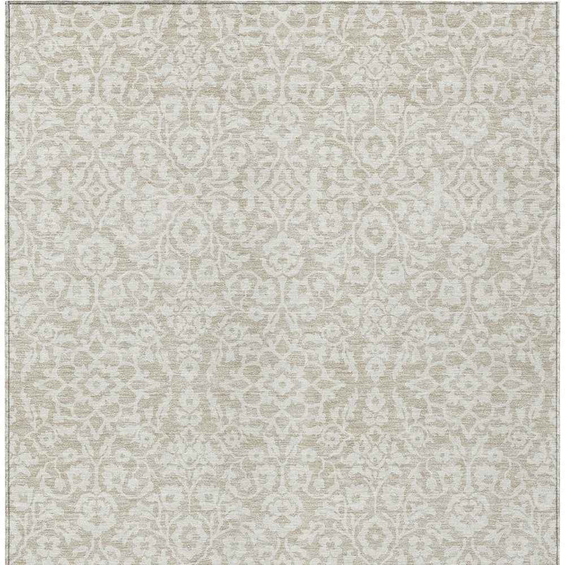 8' X 10' Beige And Ivory Damask Washable Indoor Outdoor Area Rug