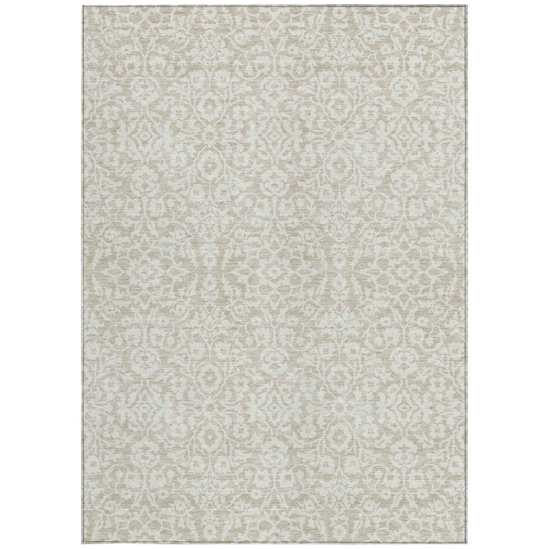8' X 10' Beige And Ivory Damask Washable Indoor Outdoor Area Rug