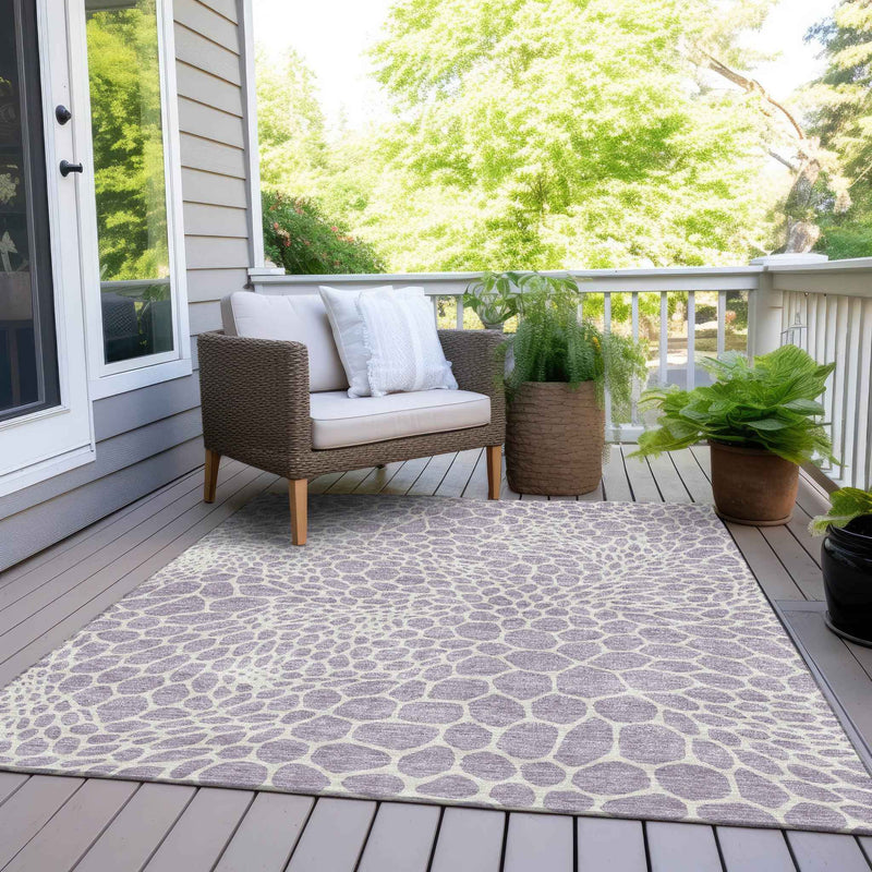 5' X 8' Lilac And Ivory Geometric Washable Indoor Outdoor Area Rug
