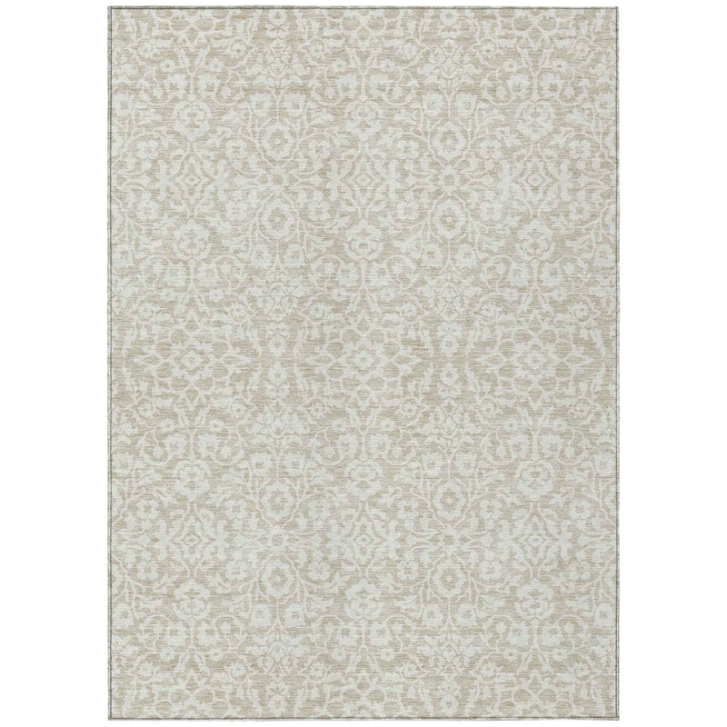 8' X 10' Beige And Ivory Damask Washable Indoor Outdoor Area Rug