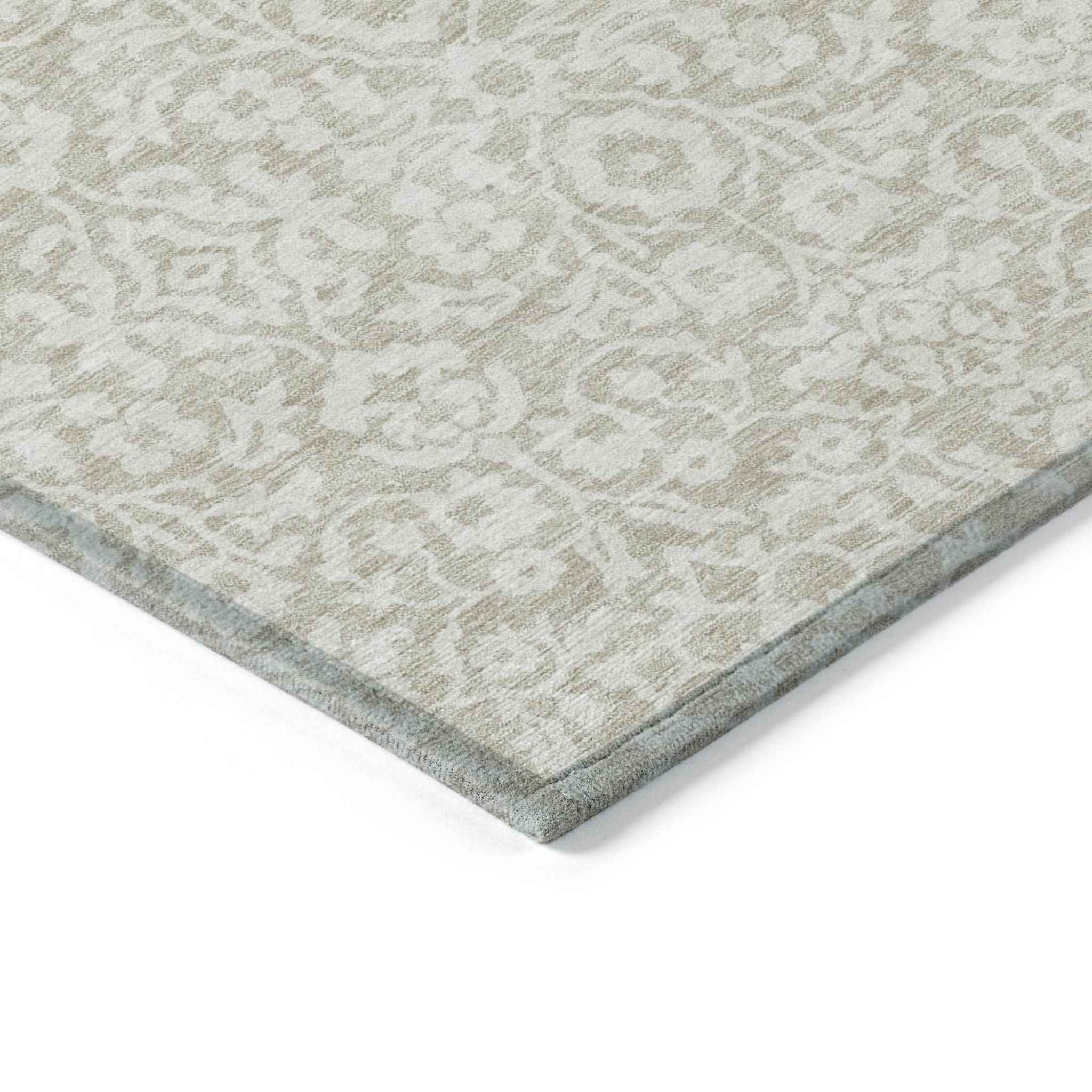 8' X 10' Beige And Ivory Damask Washable Indoor Outdoor Area Rug