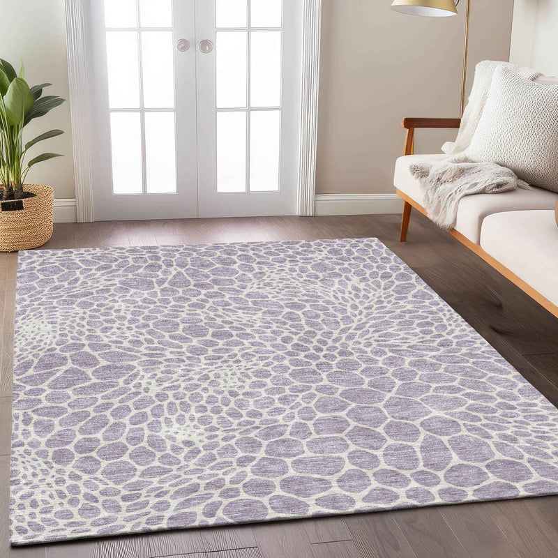 5' X 8' Lilac And Ivory Geometric Washable Indoor Outdoor Area Rug