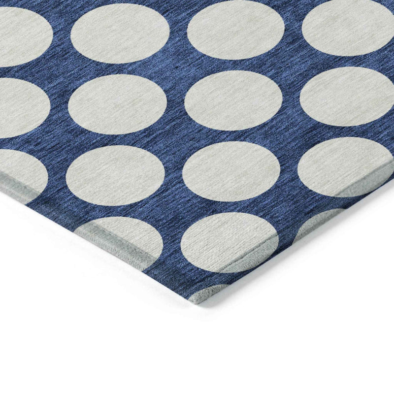 5' X 8' Navy Blue And Ivory Polka Dot Washable Indoor Outdoor Area Rug