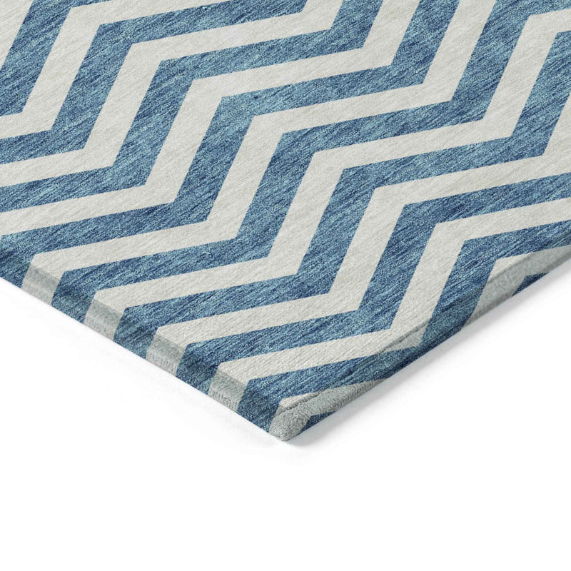 5' X 8' Teal Blue And Ivory Chevron Washable Indoor Outdoor Area Rug