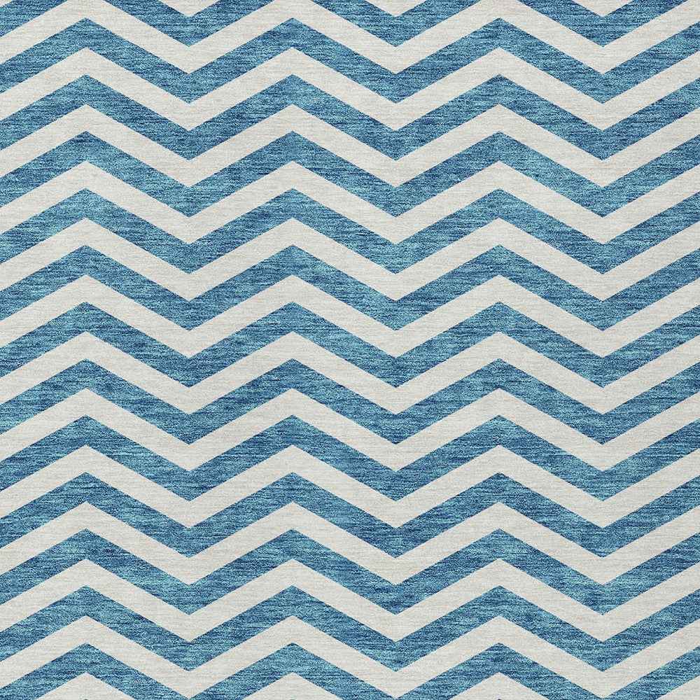 5' X 8' Teal Blue And Ivory Chevron Washable Indoor Outdoor Area Rug