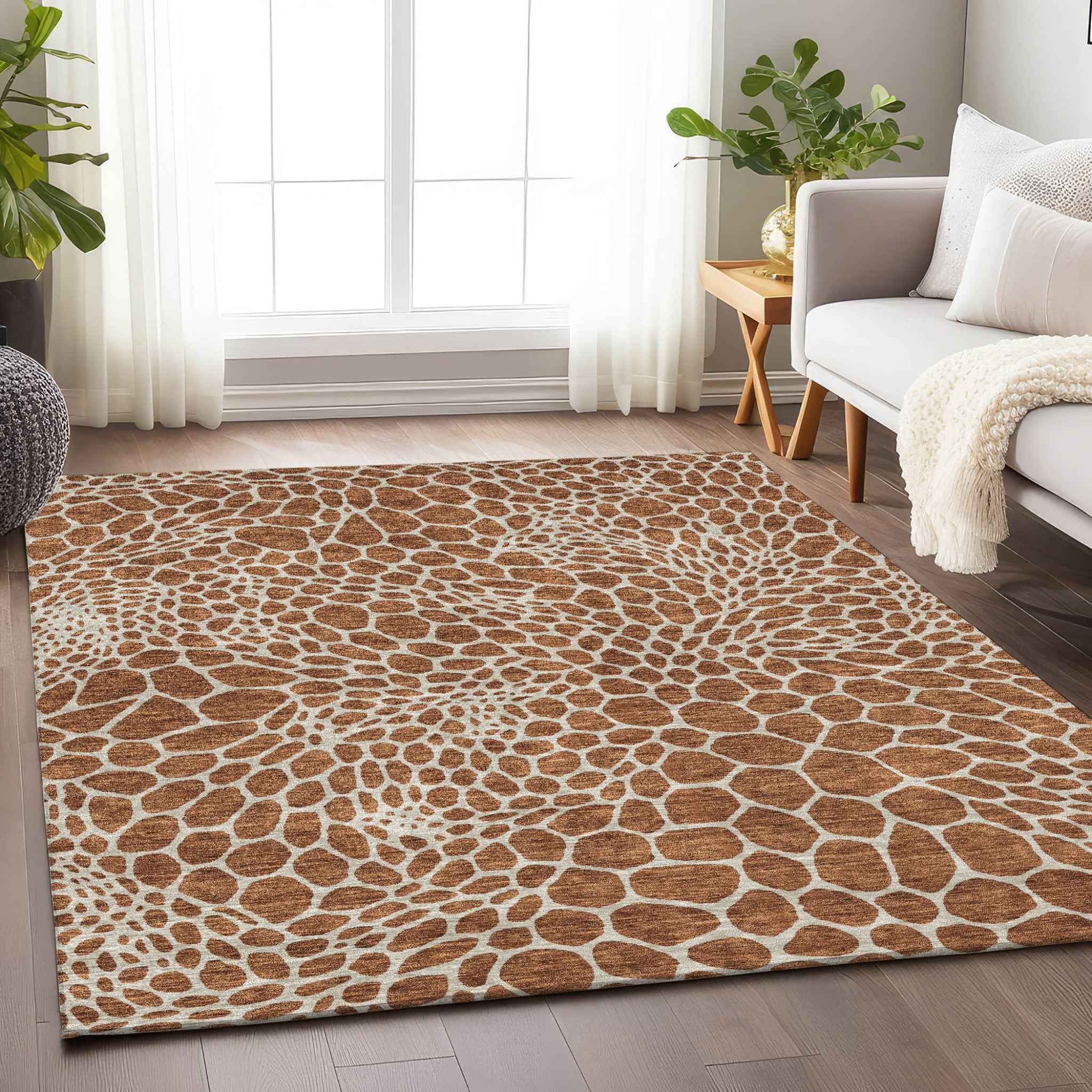 5' X 8' Brown And Beige Geometric Washable Indoor Outdoor Area Rug