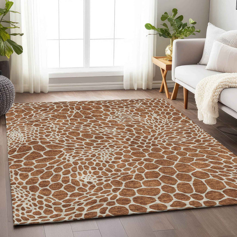 5' X 8' Brown And Beige Geometric Washable Indoor Outdoor Area Rug