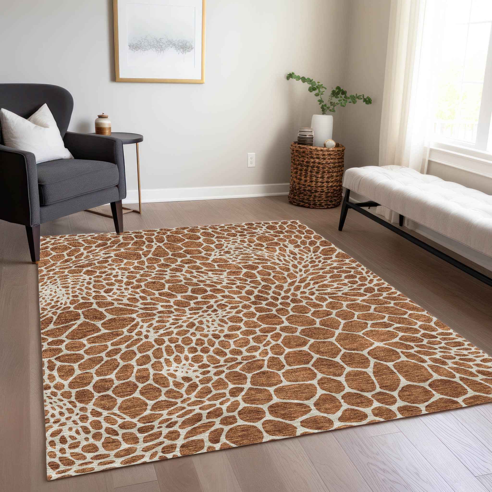 5' X 8' Brown And Beige Geometric Washable Indoor Outdoor Area Rug