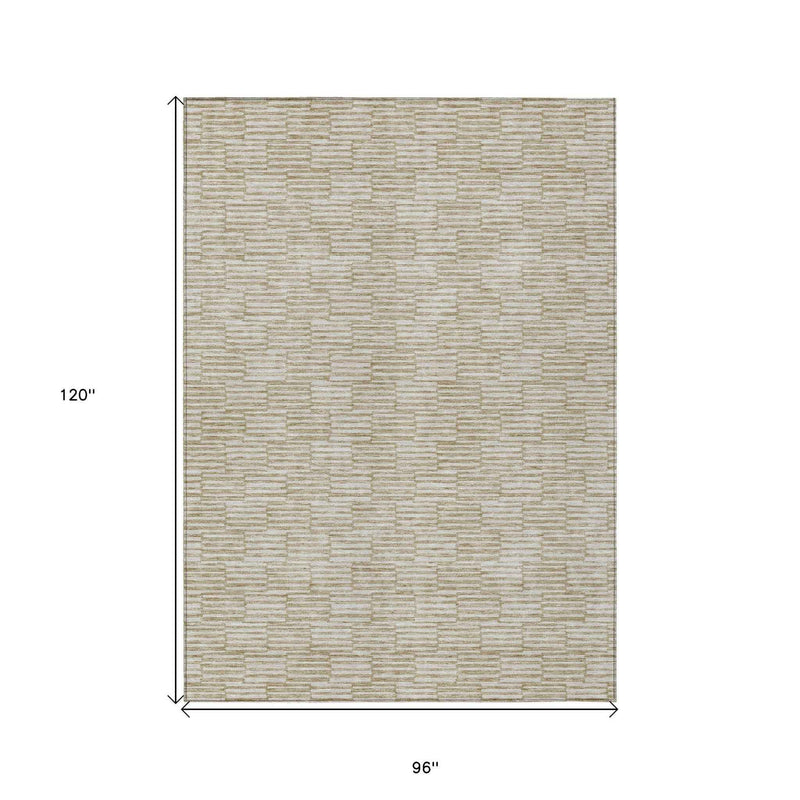 8' X 10' Beige And Ivory Geometric Washable Indoor Outdoor Area Rug