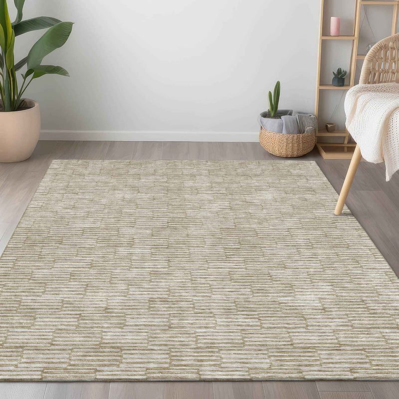 8' X 10' Beige And Ivory Geometric Washable Indoor Outdoor Area Rug