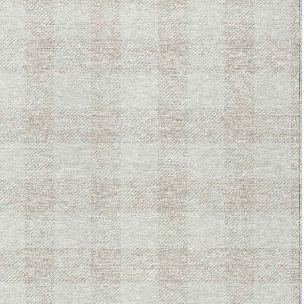 10' X 14' Ivory And Beige Plaid Washable Indoor Outdoor Area Rug