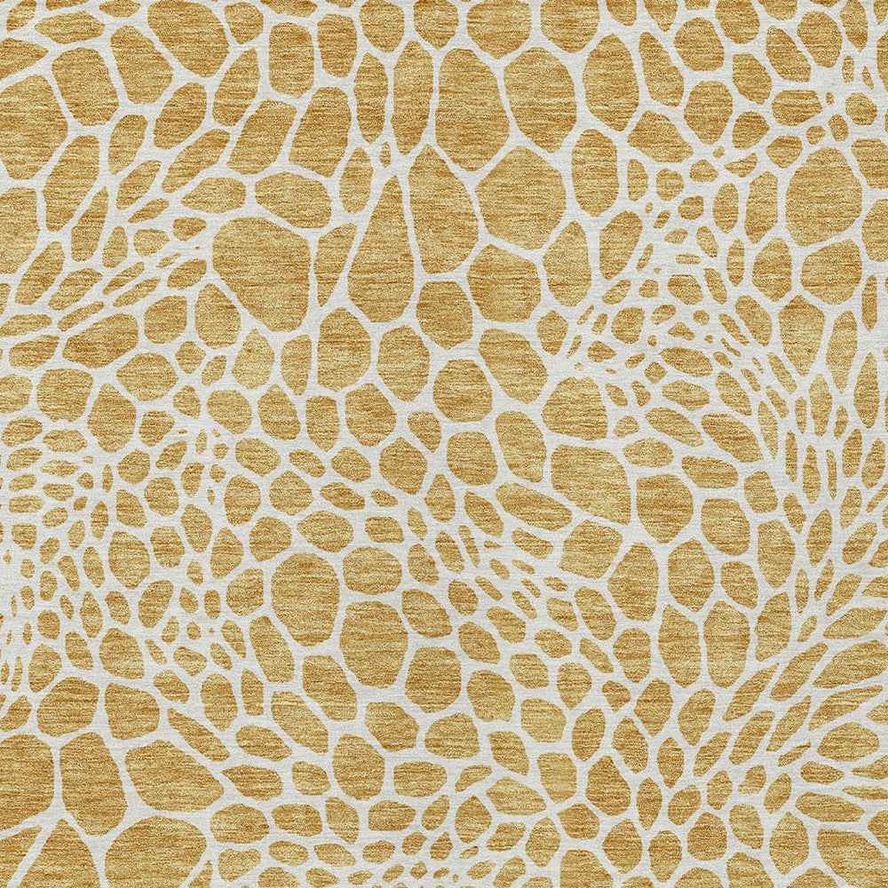 3' X 5' Gold And Ivory Geometric Washable Indoor Outdoor Area Rug