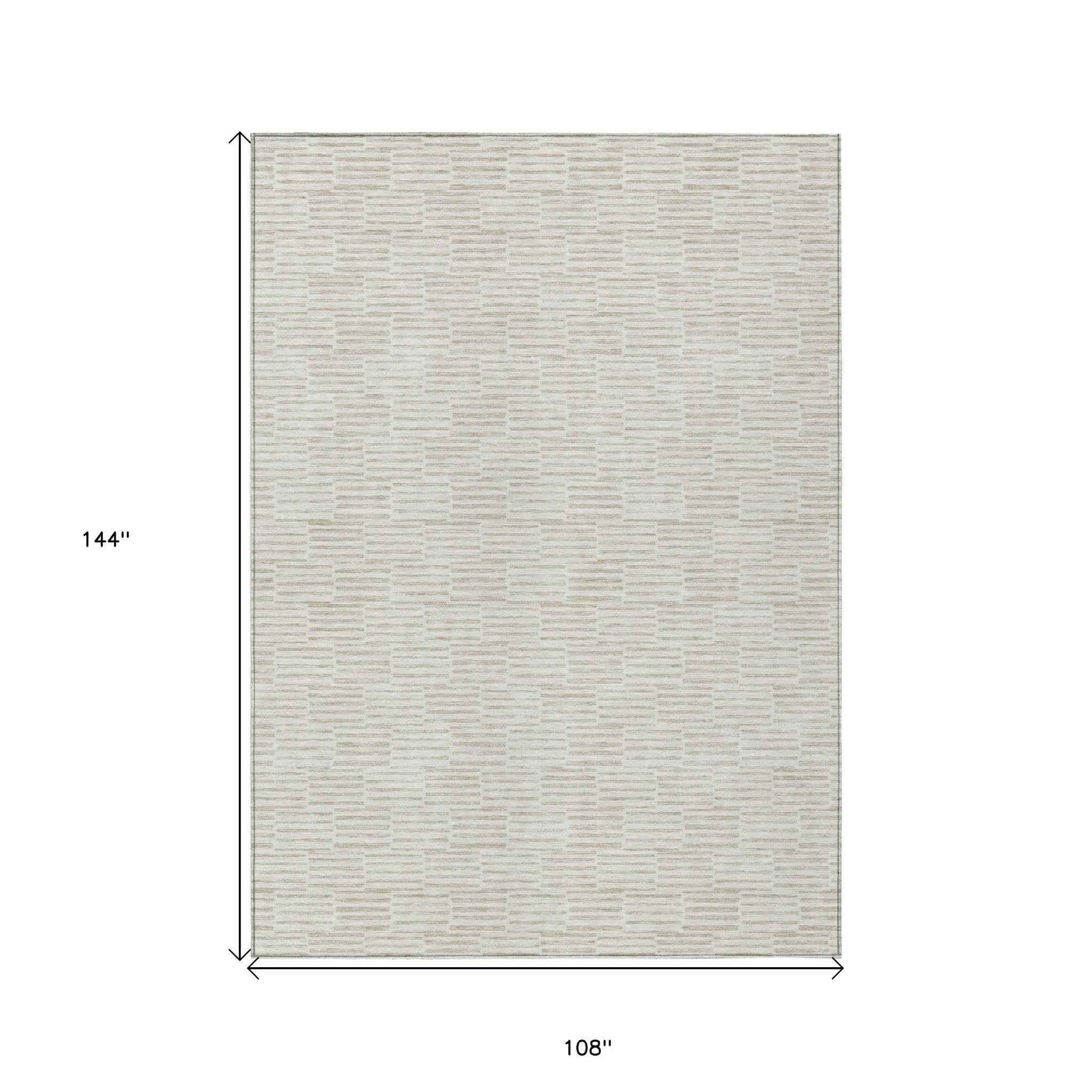 9' X 12' Ivory And Beige Geometric Washable Indoor Outdoor Area Rug