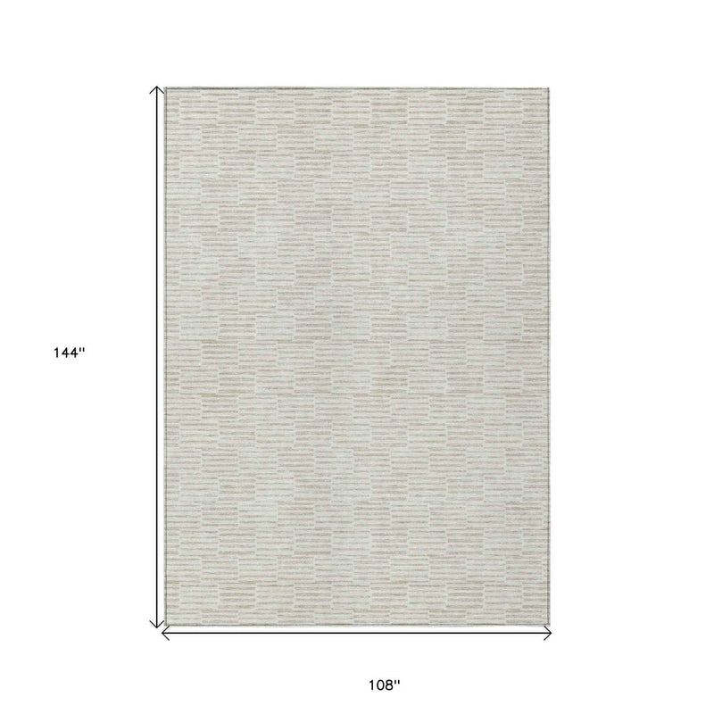9' X 12' Ivory And Beige Geometric Washable Indoor Outdoor Area Rug