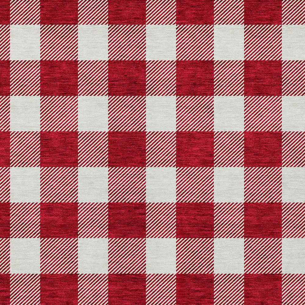 8' X 10' Red And Ivory Plaid Washable Indoor Outdoor Area Rug