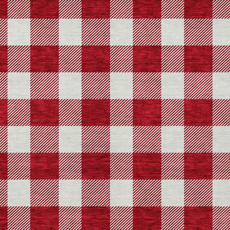 8' X 10' Red And Ivory Plaid Washable Indoor Outdoor Area Rug
