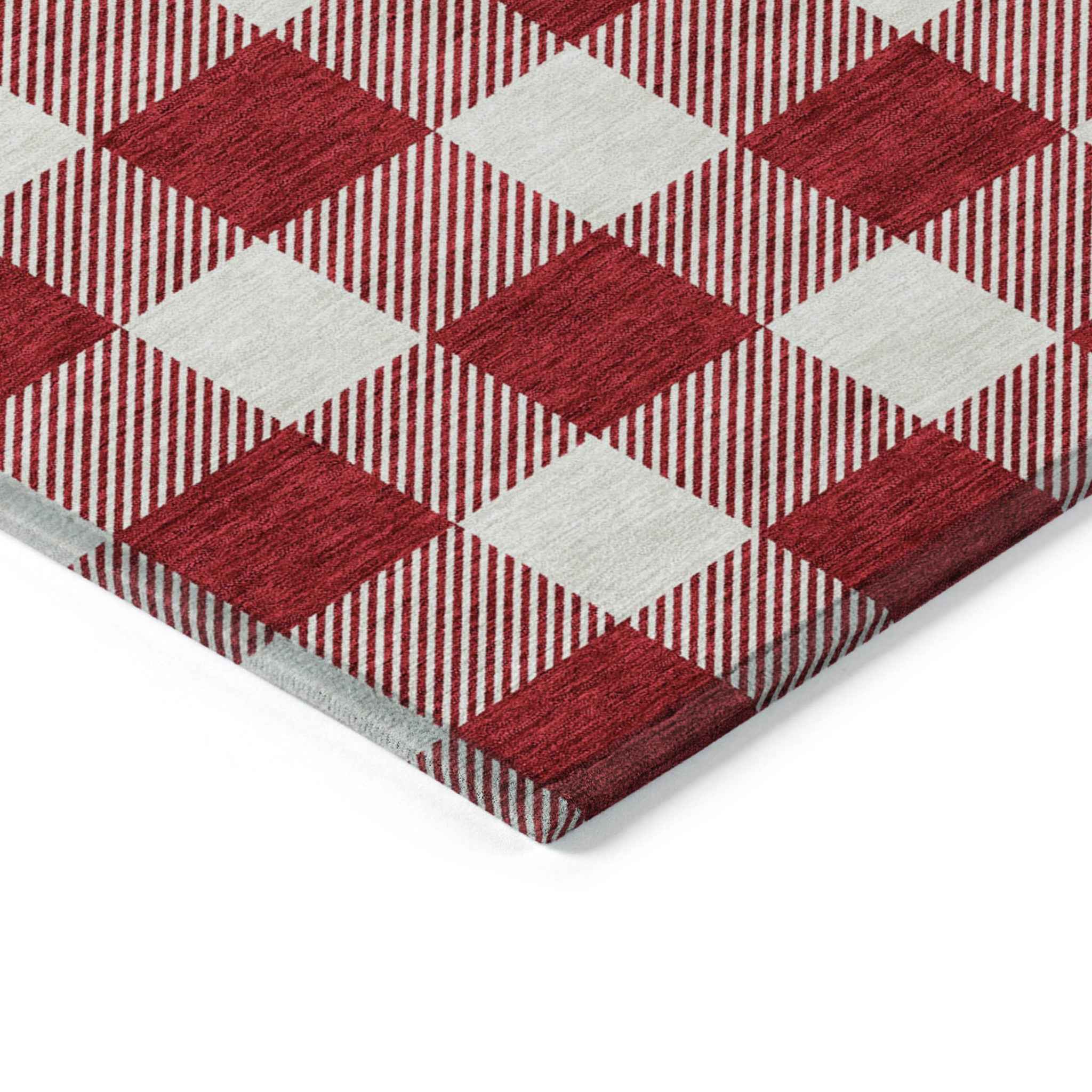 8' X 10' Red And Ivory Plaid Washable Indoor Outdoor Area Rug