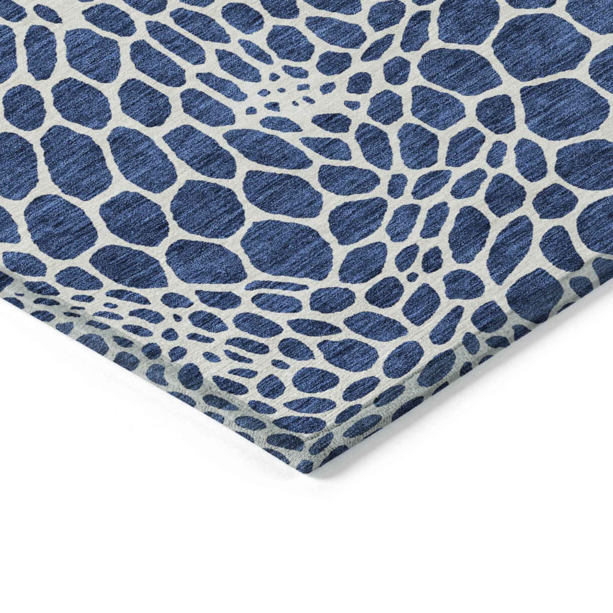 9' X 12' Navy Blue And Ivory Geometric Washable Indoor Outdoor Area Rug