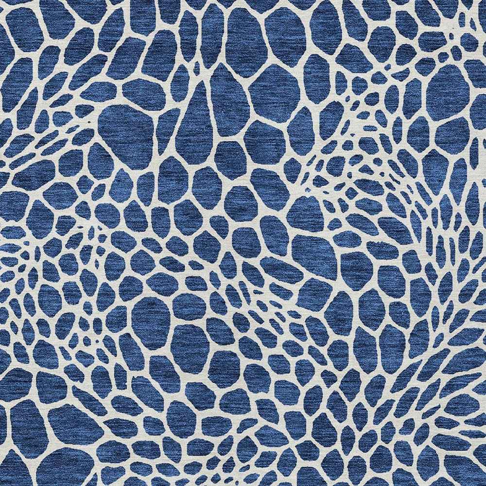 9' X 12' Navy Blue And Ivory Geometric Washable Indoor Outdoor Area Rug