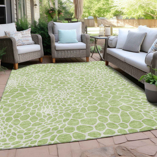 10' X 14' Artichoke Green And Ivory Geometric Washable Indoor Outdoor Area Rug