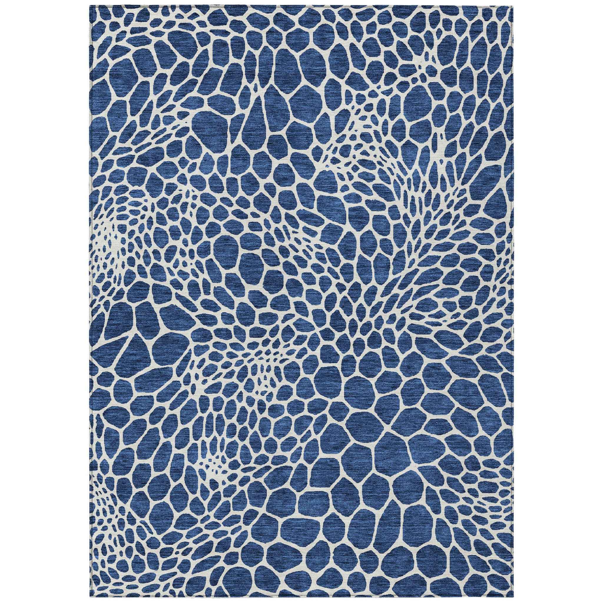 9' X 12' Navy Blue And Ivory Geometric Washable Indoor Outdoor Area Rug