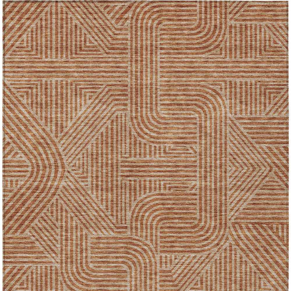 9' X 12' Terra Cotta And Brown Abstract Washable Indoor Outdoor Area Rug