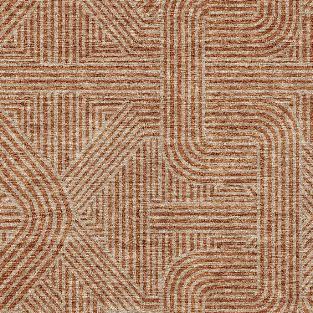 9' X 12' Terra Cotta And Brown Abstract Washable Indoor Outdoor Area Rug