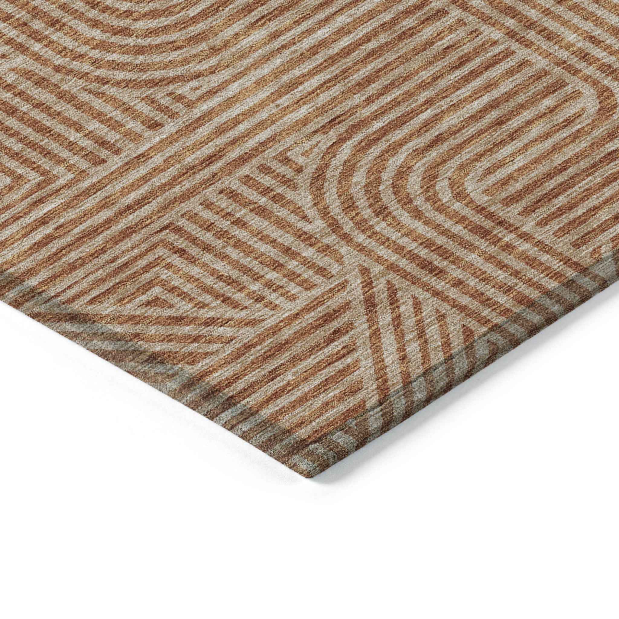 9' X 12' Terra Cotta And Brown Abstract Washable Indoor Outdoor Area Rug