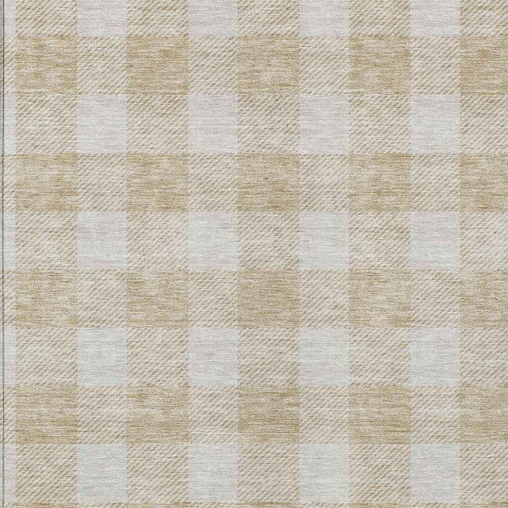 5' X 8' Beige And Gray Plaid Washable Indoor Outdoor Area Rug