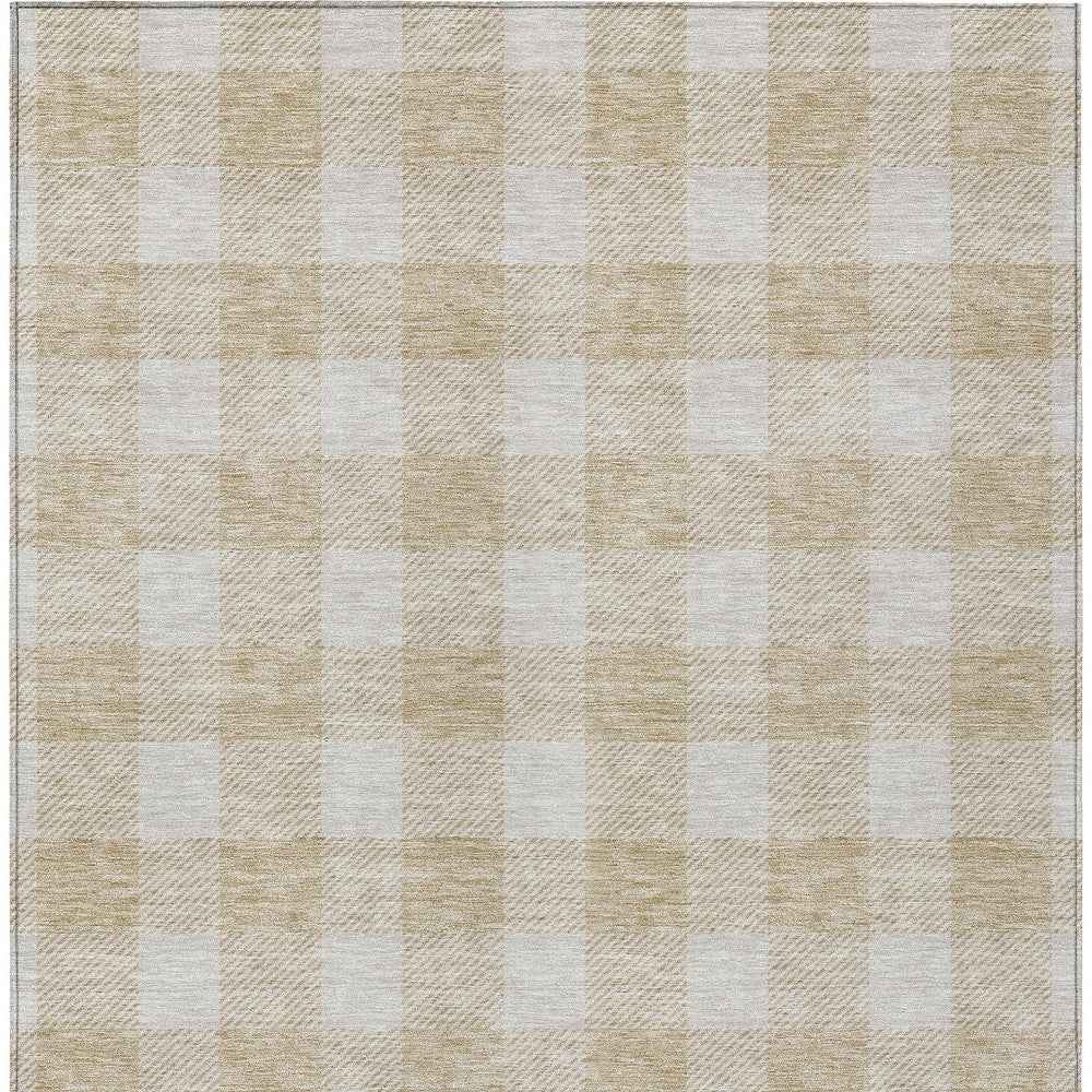 5' X 8' Beige And Gray Plaid Washable Indoor Outdoor Area Rug