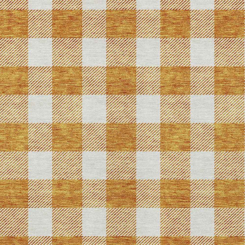 10' X 14' Orange And Beige Plaid Washable Indoor Outdoor Area Rug