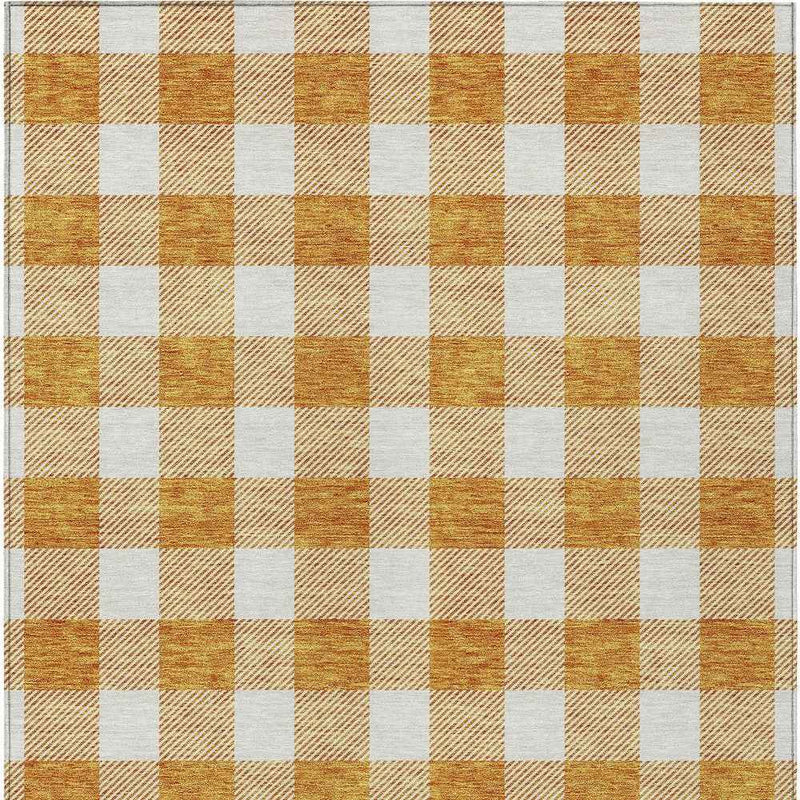 10' X 14' Orange And Beige Plaid Washable Indoor Outdoor Area Rug