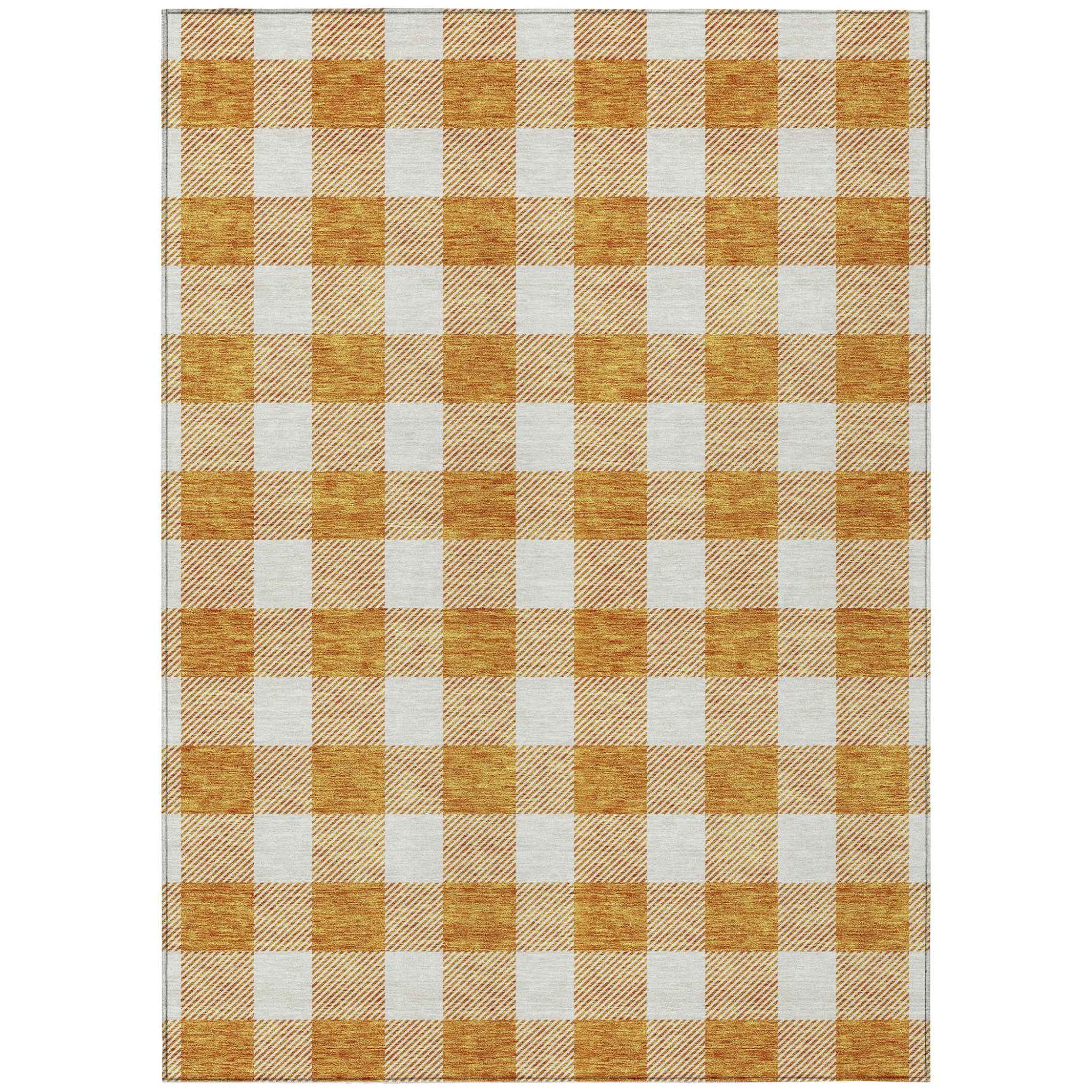 10' X 14' Orange And Beige Plaid Washable Indoor Outdoor Area Rug