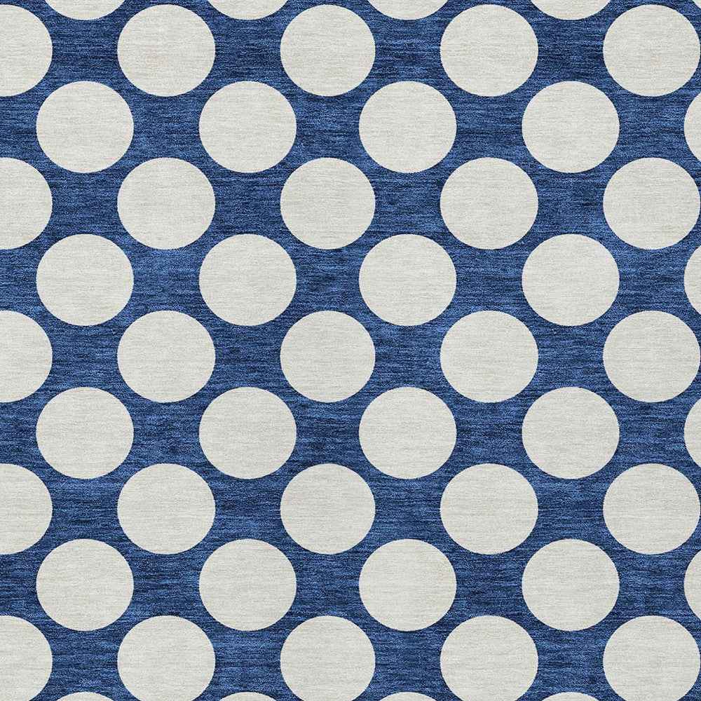 9' X 12' Navy Blue And Ivory Polka Dot Washable Indoor Outdoor Area Rug