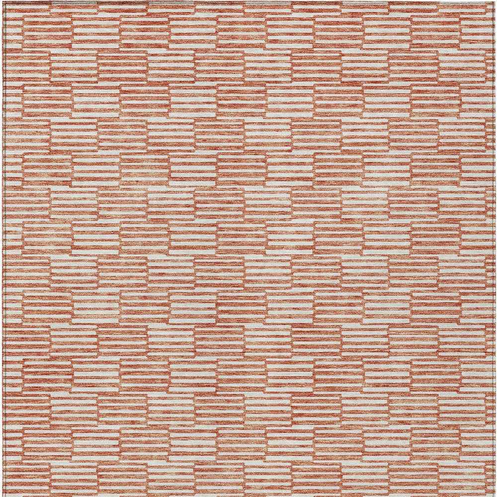 8' X 10' Salmon And Ivory Geometric Washable Indoor Outdoor Area Rug