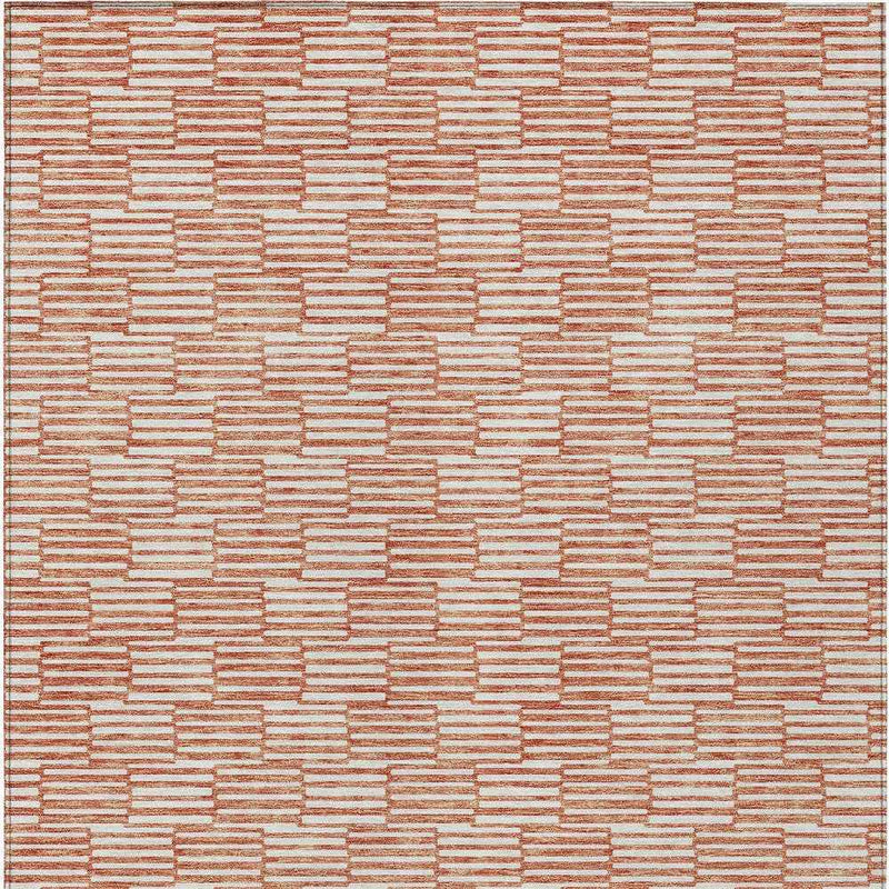 8' X 10' Salmon And Ivory Geometric Washable Indoor Outdoor Area Rug