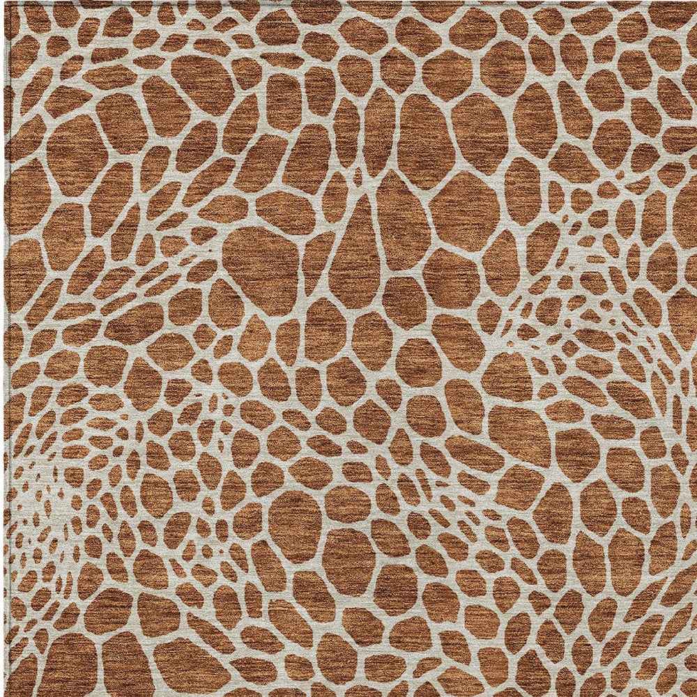 9' X 12' Brown And Beige Geometric Washable Indoor Outdoor Area Rug