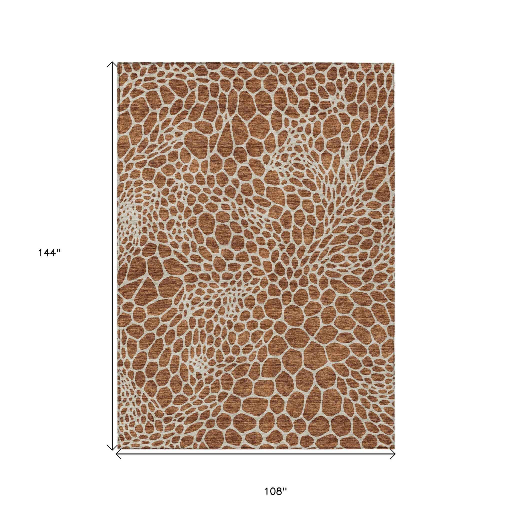 9' X 12' Brown And Beige Geometric Washable Indoor Outdoor Area Rug