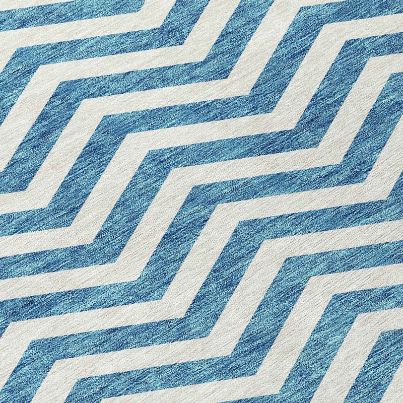 10' X 14' Teal Blue And Ivory Chevron Washable Indoor Outdoor Area Rug