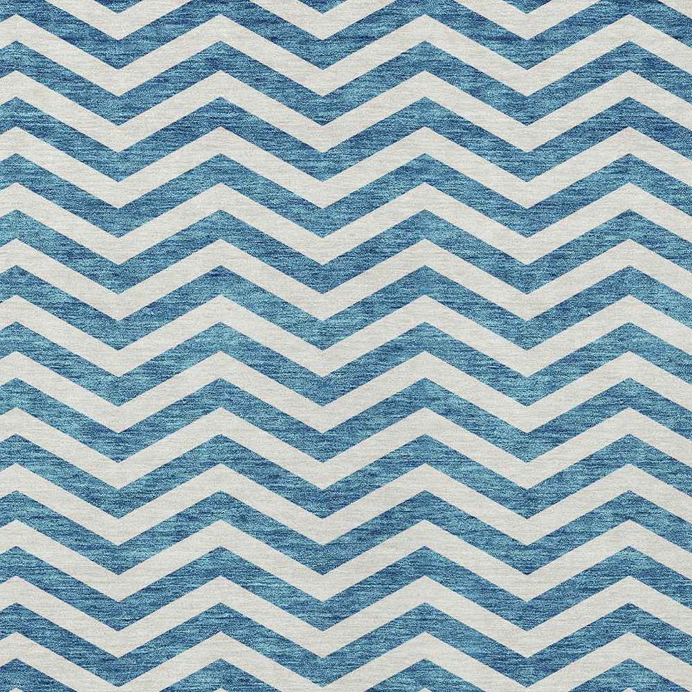 10' X 14' Teal Blue And Ivory Chevron Washable Indoor Outdoor Area Rug