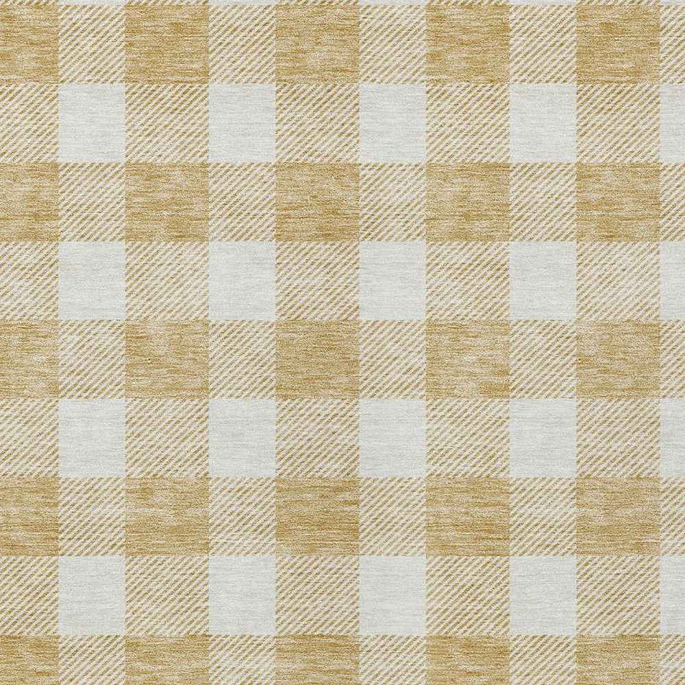 9' X 12' Gold And Beige Plaid Washable Indoor Outdoor Area Rug