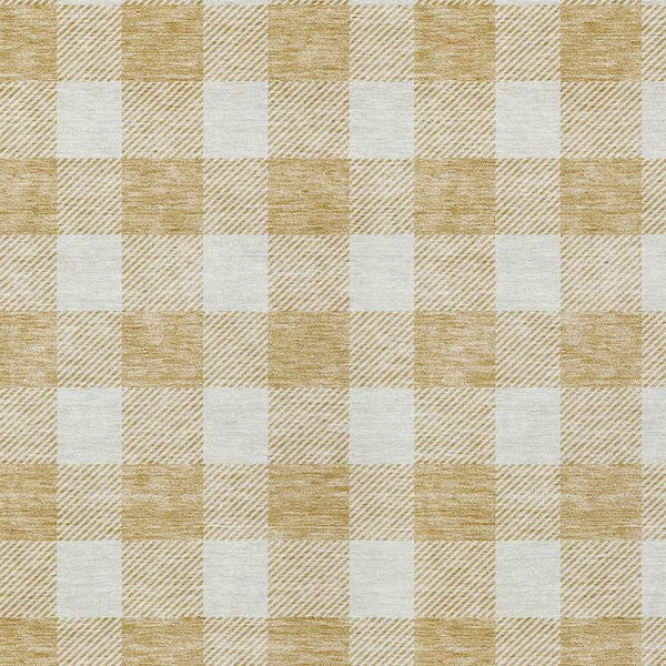 9' X 12' Gold And Beige Plaid Washable Indoor Outdoor Area Rug
