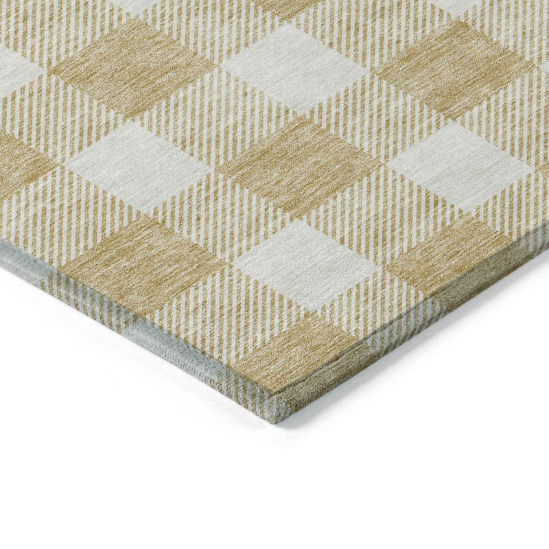 9' X 12' Gold And Beige Plaid Washable Indoor Outdoor Area Rug
