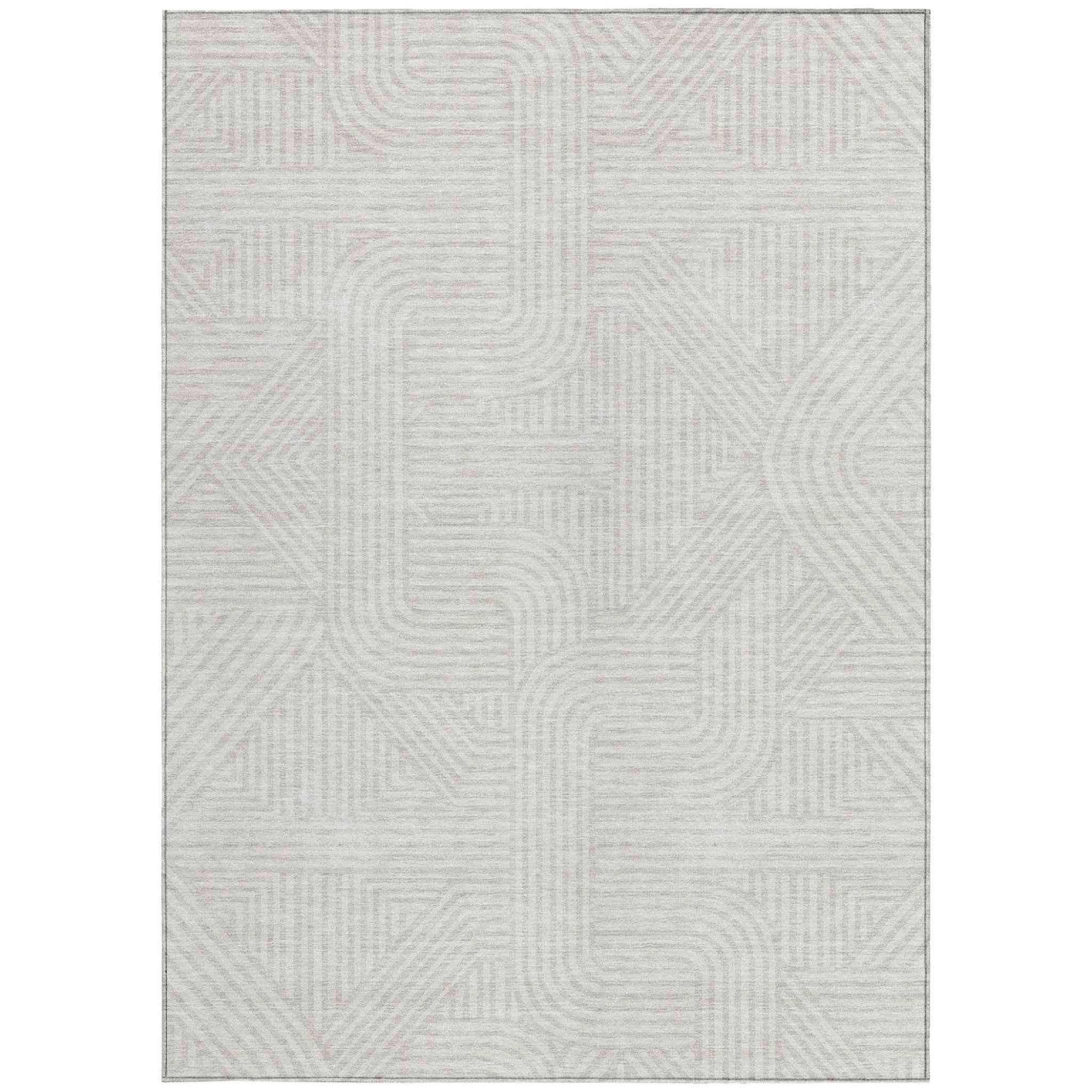 8' X 10' Ivory And Gray Abstract Washable Indoor Outdoor Area Rug