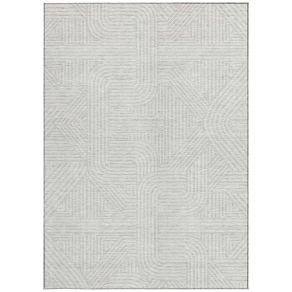 8' X 10' Ivory And Gray Abstract Washable Indoor Outdoor Area Rug