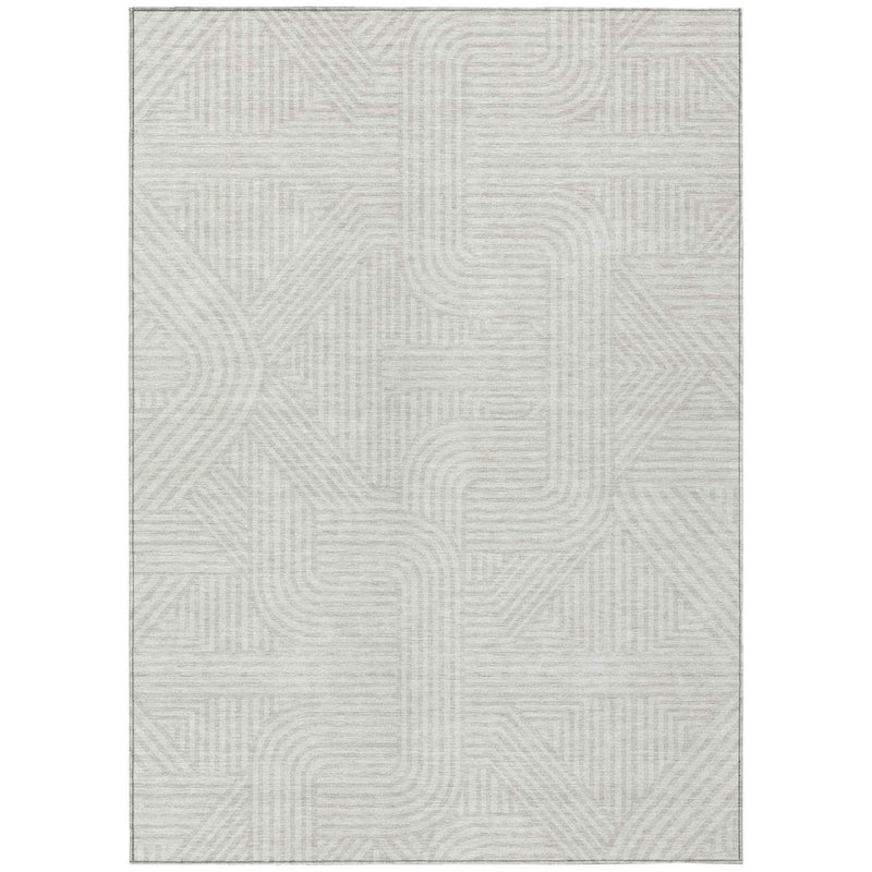 8' X 10' Ivory And Gray Abstract Washable Indoor Outdoor Area Rug