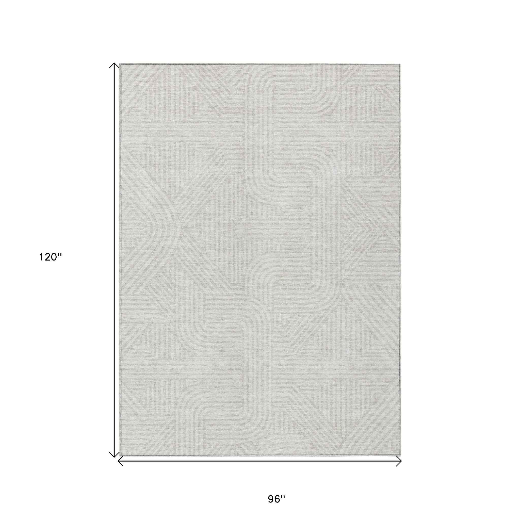 8' X 10' Ivory And Gray Abstract Washable Indoor Outdoor Area Rug