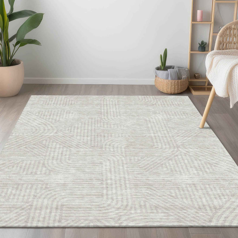 8' X 10' Ivory And Gray Abstract Washable Indoor Outdoor Area Rug